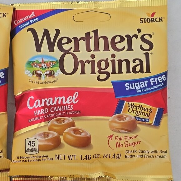 4 PACK Werther's Original SUGAR FREE CARAMEL Hard Candies 1.46oz bag Each - Picture 2 of 6